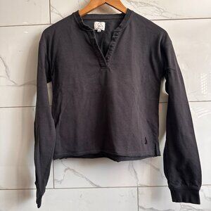 Kuwalla Tee Cropped Henley Long Sleeve Top Raw Hem